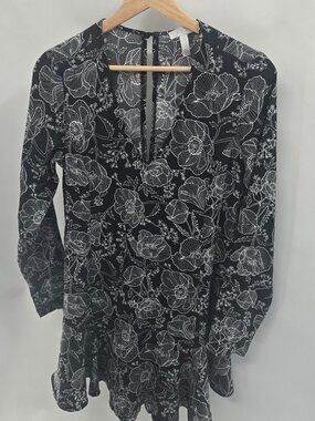 Leith Nordstrom Black White Floral Line Art Mini Dress